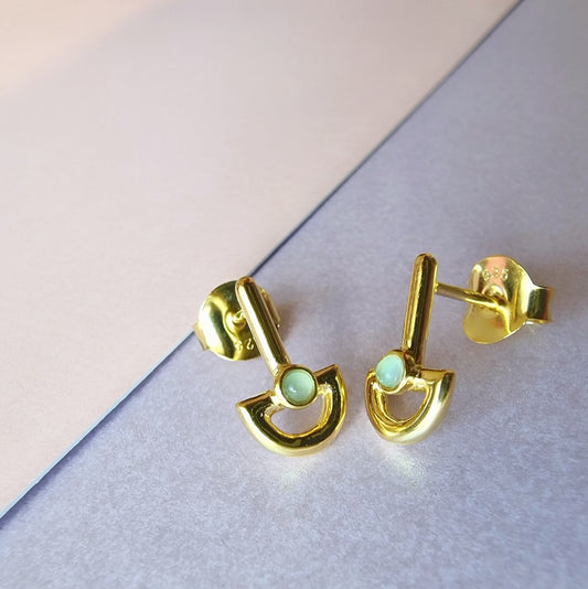 Vurchoo | UK 1115 | Blue Chalcedony Boat Gold Stud Earrings