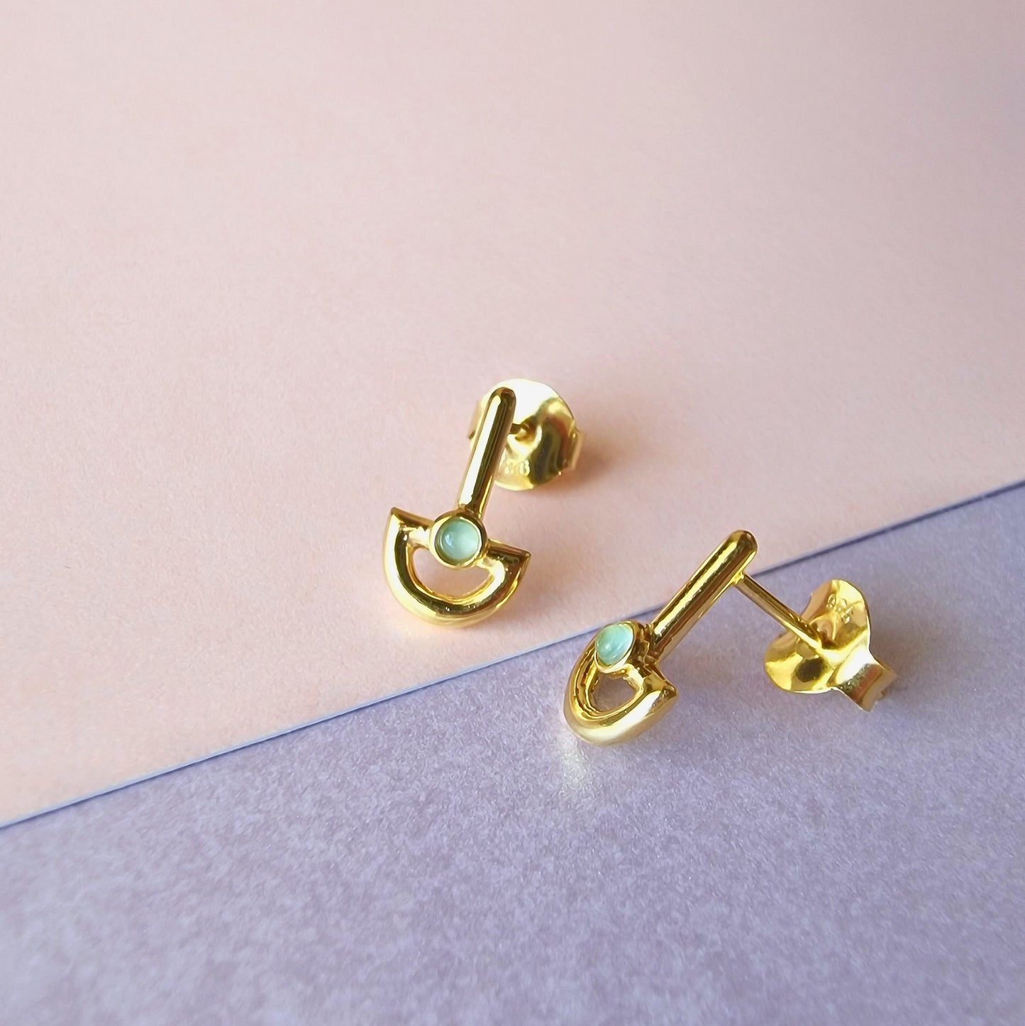 Vurchoo | UK 1115 | Blue Chalcedony Boat Gold Stud Earrings