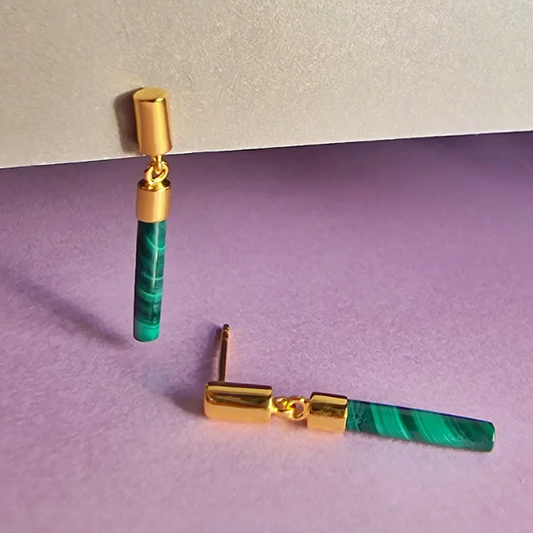 Vurchoo | Ghana 1123 | Malachite Drop Bar Gold Stud Earrings