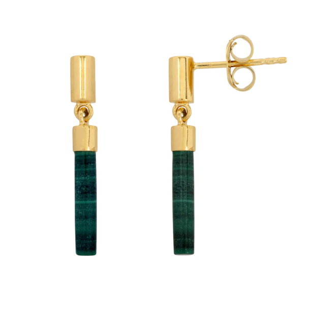 Vurchoo | Ghana 1123 | Malachite Drop Bar Gold Stud Earrings