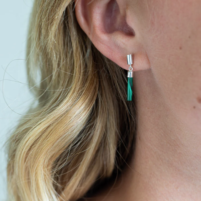 Vurchoo | Ghana 1123 | Malachite Drop Bar Gold Stud Earrings