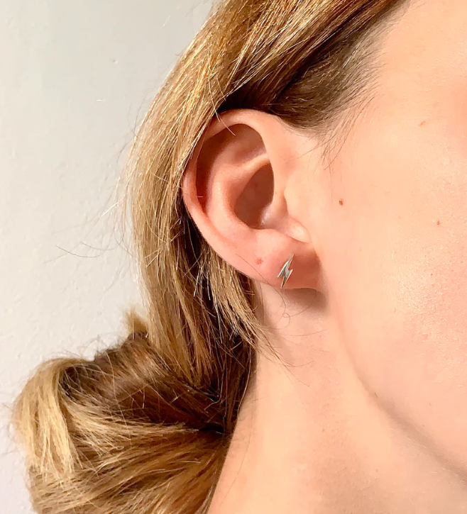 Vurchoo | Sri Lanka 1127 | Lightening Bolt Silver Stacker Stud Earrings