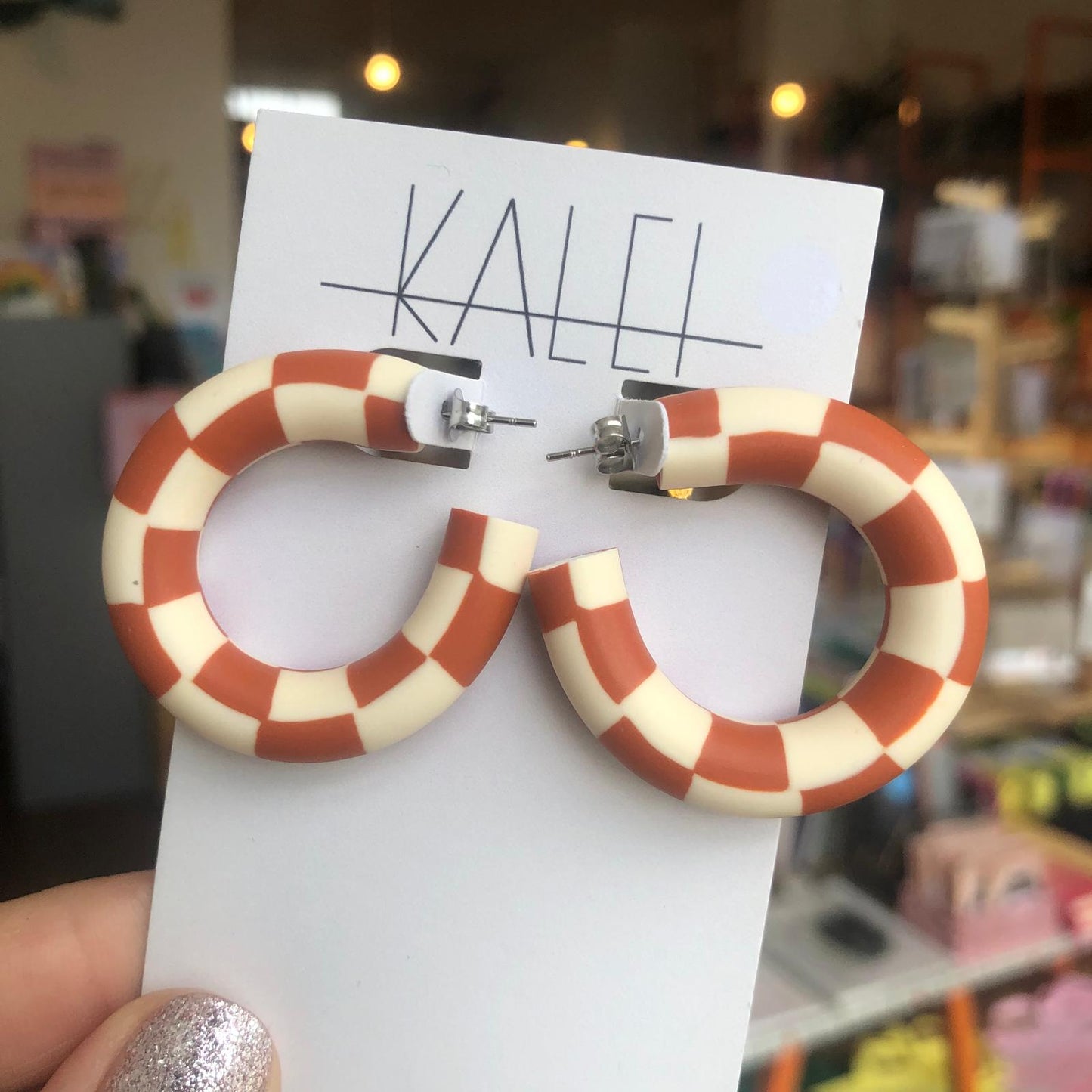 Kalei | Checkerboard Statement Earrings | Terracotta & Cream