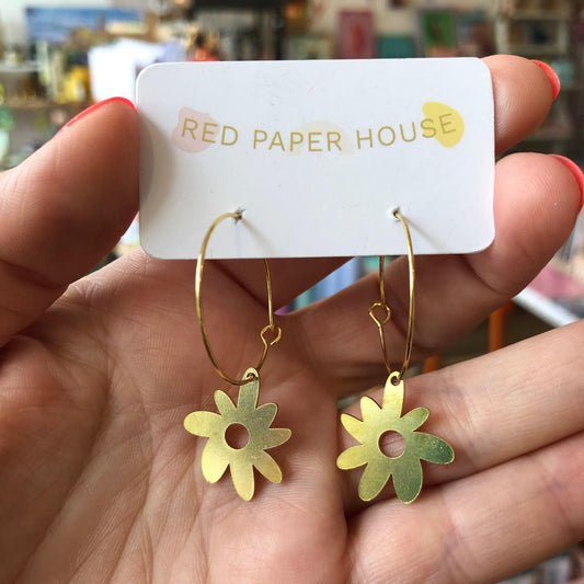 Red Paper House | Brass Flower Hoop Earrings