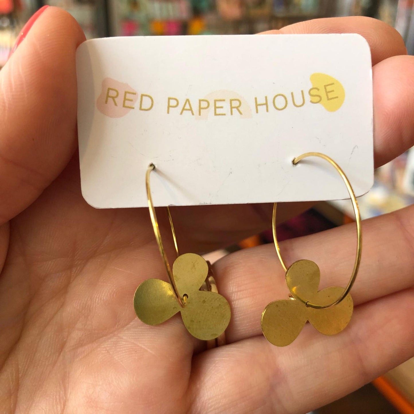 Red Paper House | Brass Clover Hoop Earrings