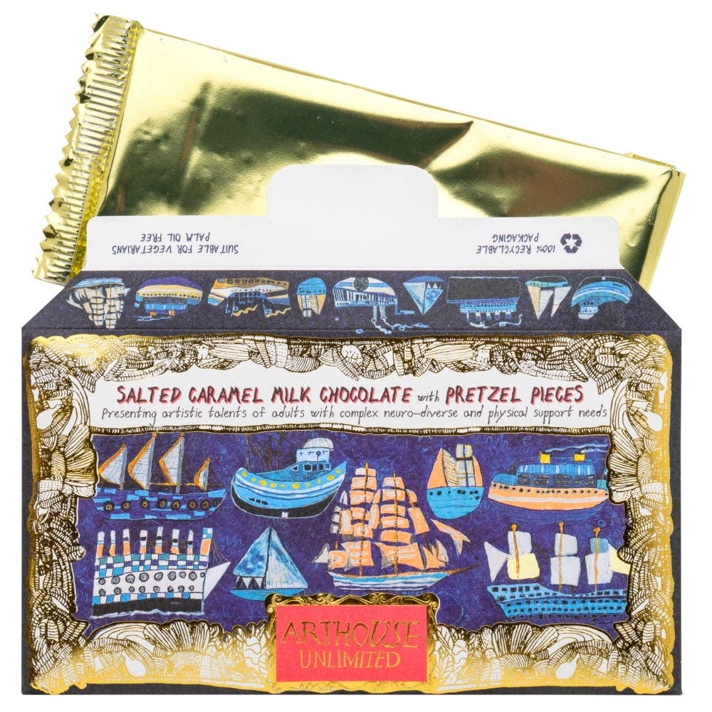 Arthouse Unlimited | Ship Ahoy, Salted Caramel Milk Chocolate with Pretzel Pieces