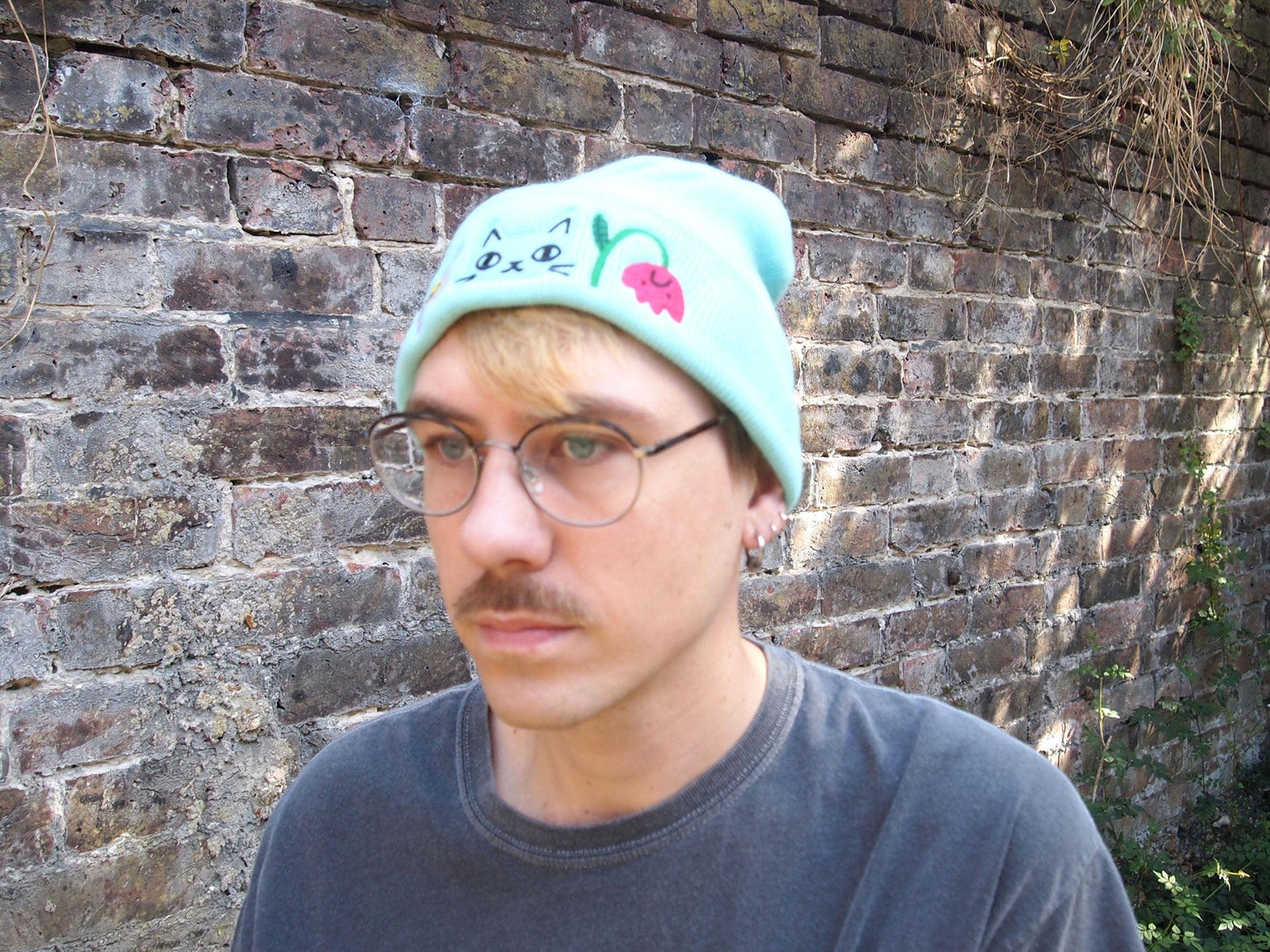 I Like Cats | Embroidered Knitted Beanie Hat | Cat & Flowers