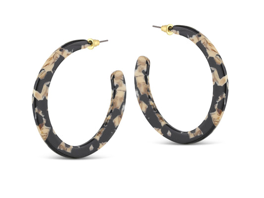 Big Metal London | Olivia Semi Cut Out Resin Hoop Earrings | Beige/Brown/Black