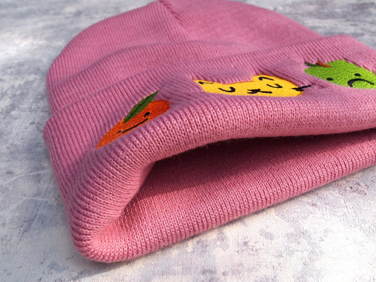 I Like Cats | Embroidered Knitted Beanie Hat | Cat & Fruit