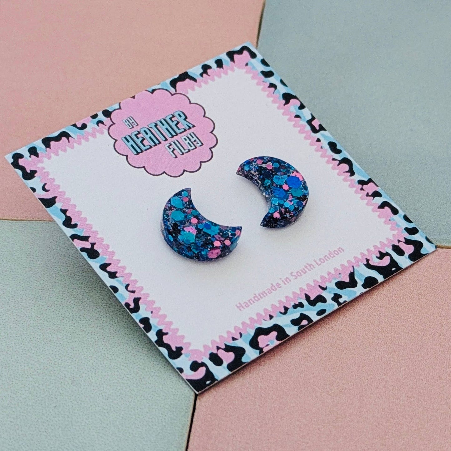 By Heather Filby | Glitter Stud Earrings | Moon (Purple)