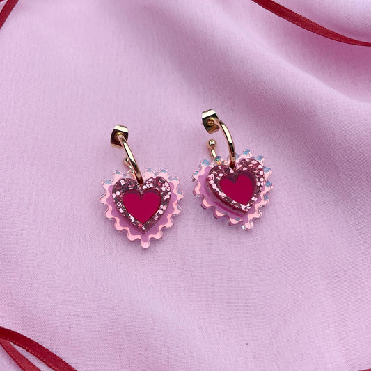 Rosa Pietsch | Mini Wiggle Heart Hoop Earrings | Rose, Red and Iridescent