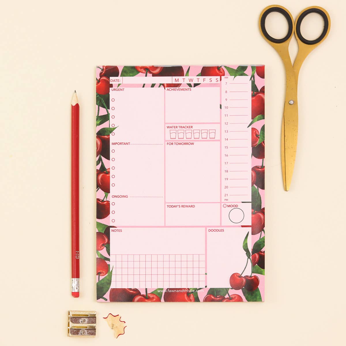 Fawn & Thistle | Daily Desk Pad Planner | Cherries