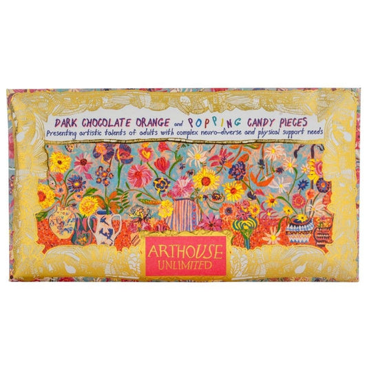 Arthouse Unlimited | Floral Bright, Dark Chocolate Bar with Orange & Popping Candy pieces