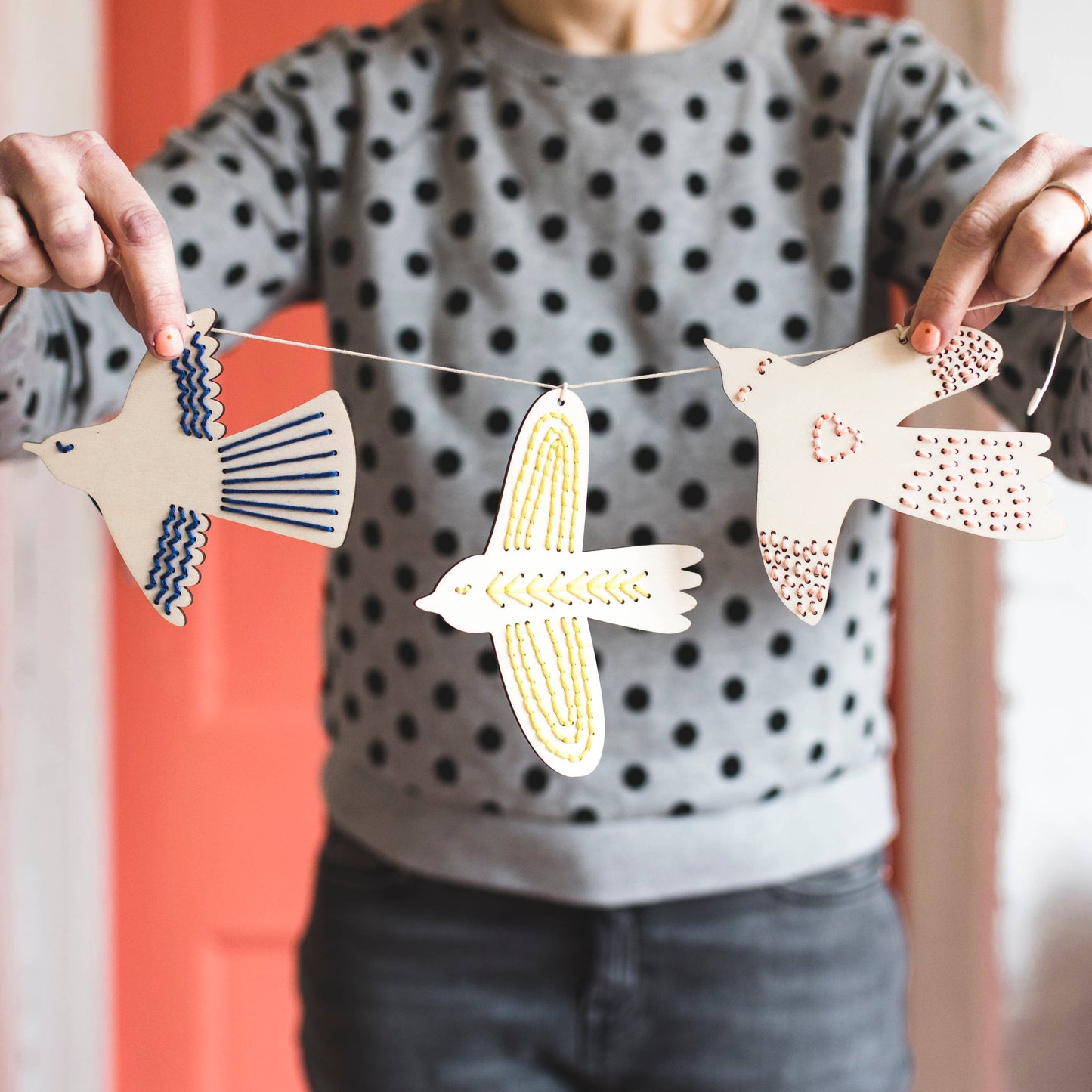 Cotton Clara | Wooden Bird Embroidery Kit | DIY Garland