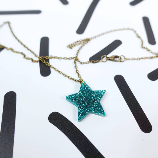 Silly Loaf | Mini Necklace | Glitter Star Teal