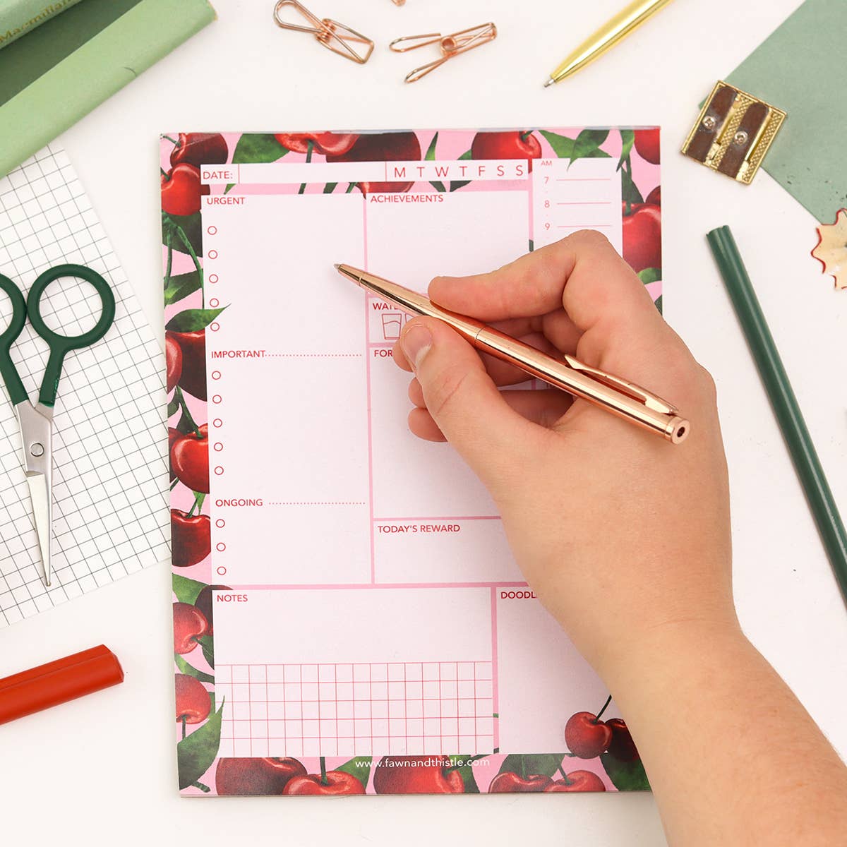 Fawn & Thistle | Daily Desk Pad Planner | Cherries