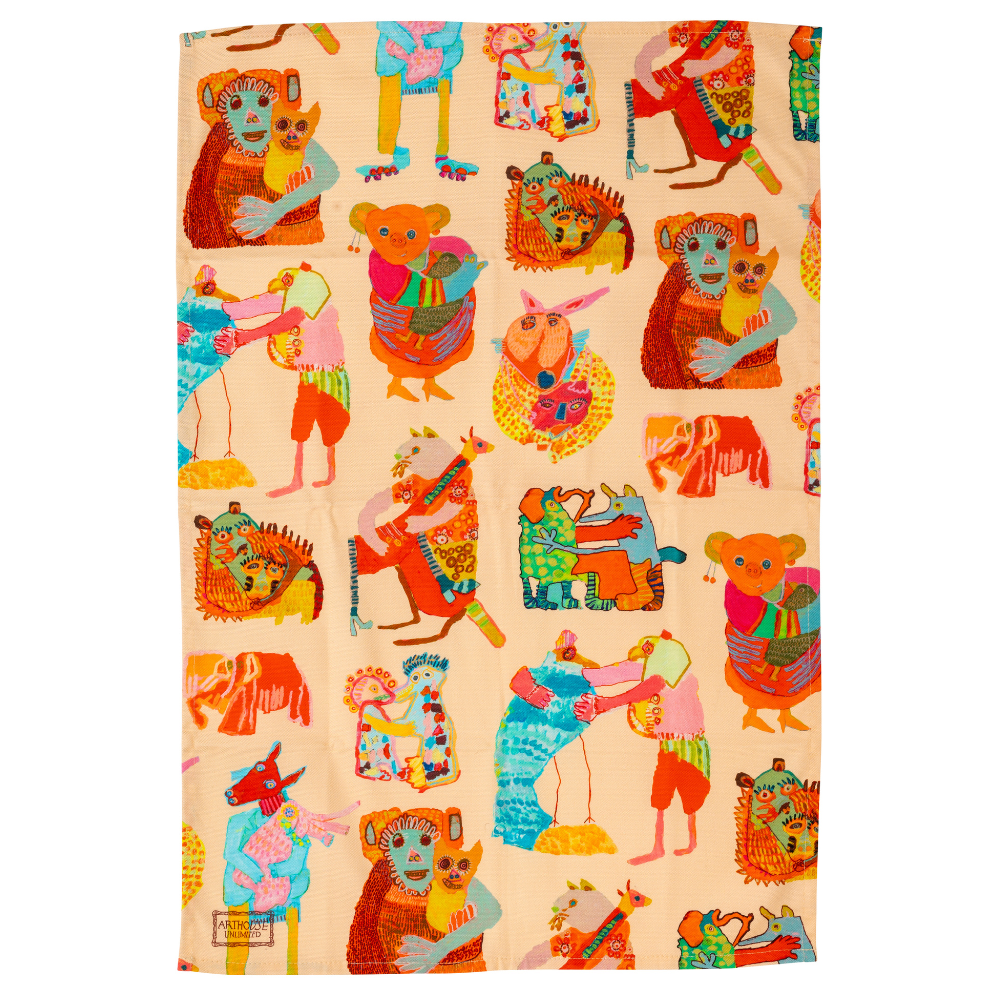 Arthouse Unlimited | 100% Organic Cotton Tea Towel | Hugging Animals