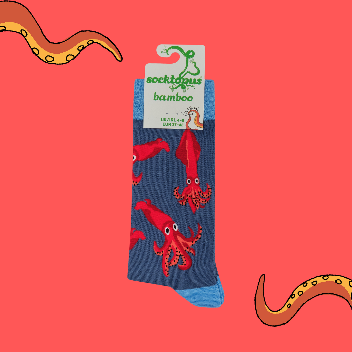 Socktopus | Squid Bamboo Socks | Blue | L UK 9-12