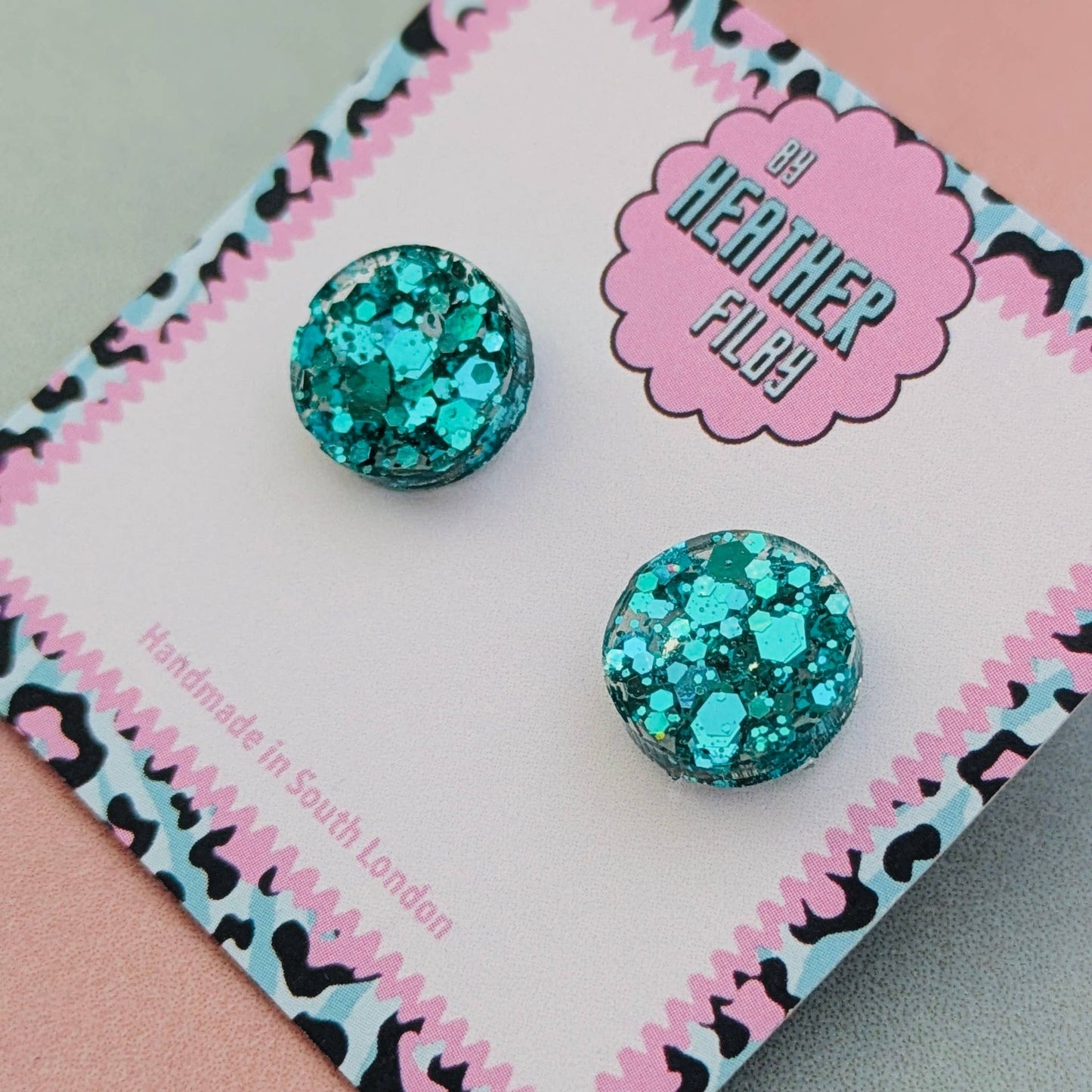 By Heather Filby | Glitter Stud Earrings | Circle (Teal)