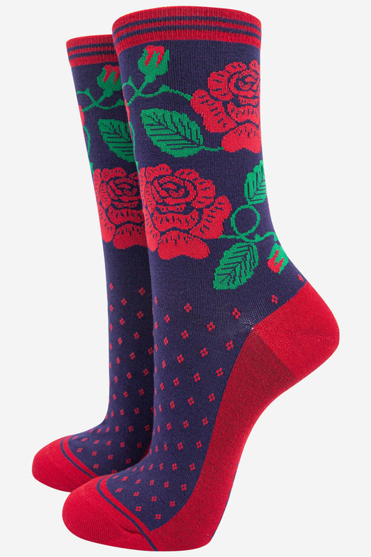 Sock Talk | Women's English Rose Floral Print Bamboo Socks | UK 3-7 | EU 36-40