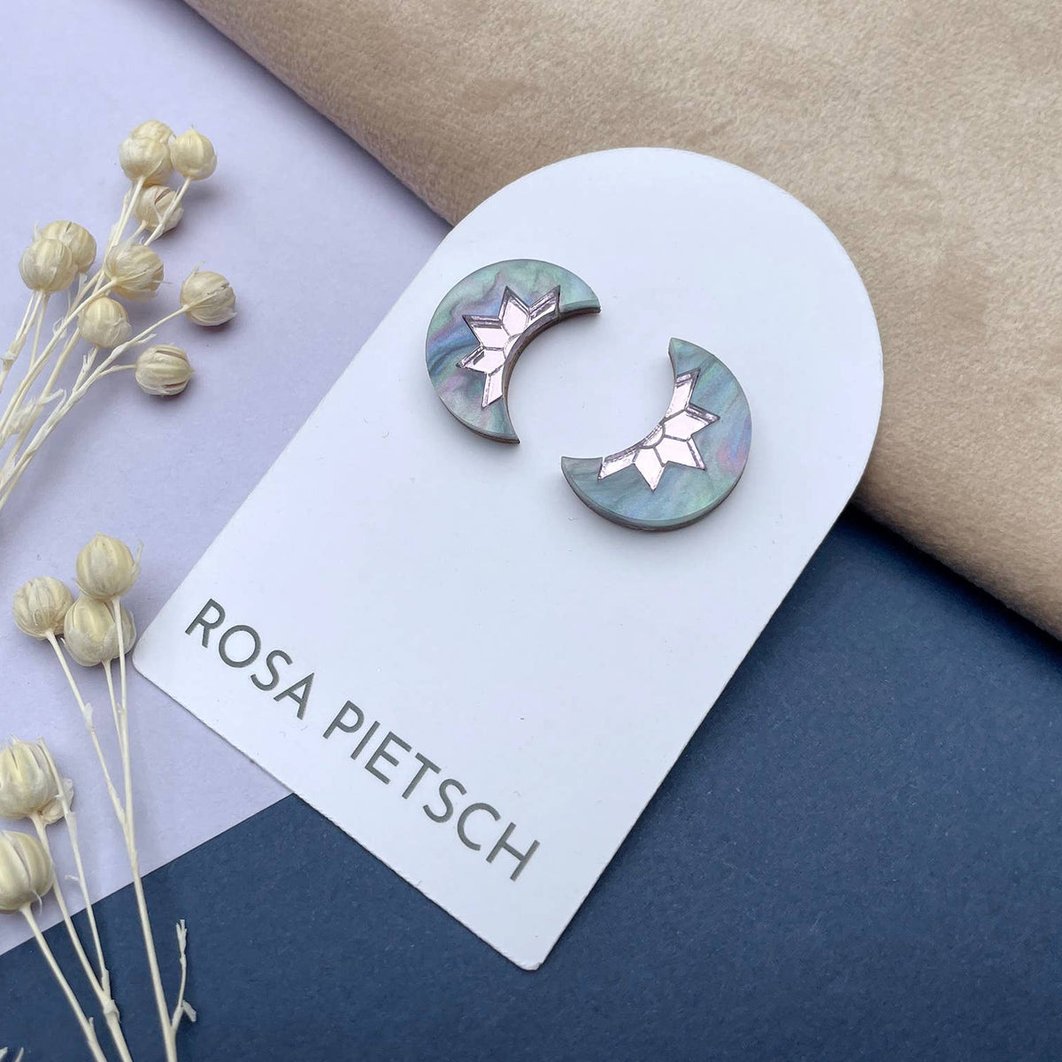 Rosa Pietsch | Aurora Mini Moon Stud Earrings | Galaxy Blue & Purple
