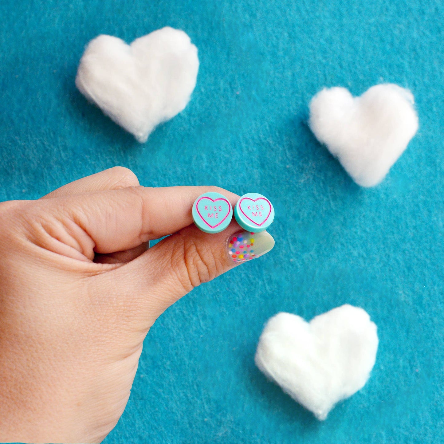 Silly Loaf | Stud Earrings | Love Hearts Mint Green