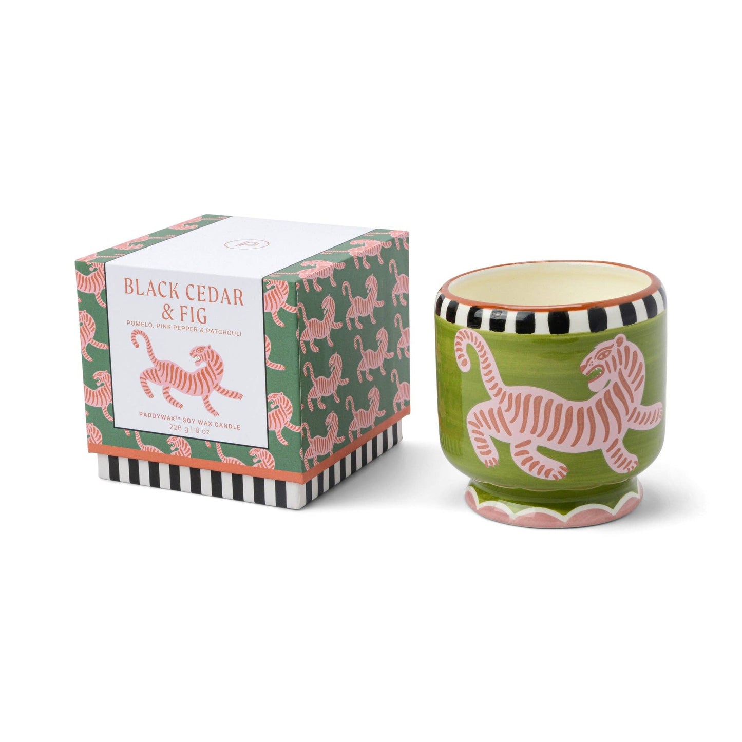 Designworks Collective | Paddywax Adopo | Tiger Ceramic Candle - Black Cedar & Fig