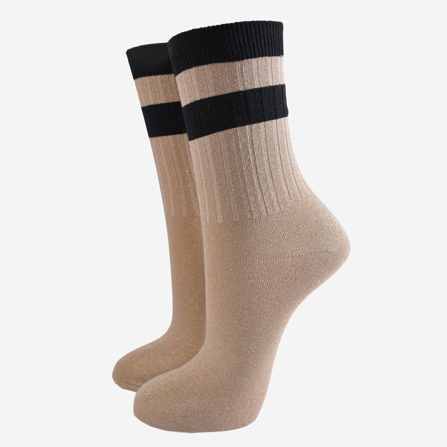 Sock Talk | Women's Glitter Socks | Gold/Black, Stripe Cuff | UK 3-7