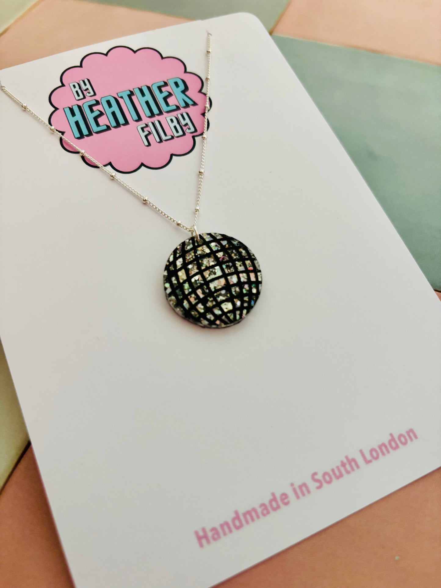 By Heather Filby | Glitter Charm Necklace | Disco Ball