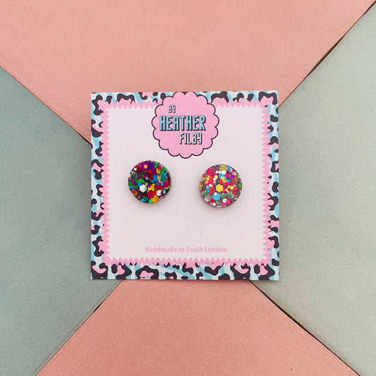 By Heather Filby | Glitter Stud Earrings | Circle (Rainbow)
