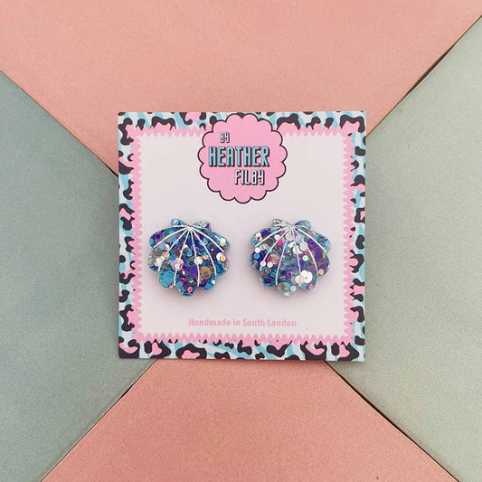 By Heather Filby | Glitter Stud Earrings | Shell (Blue)