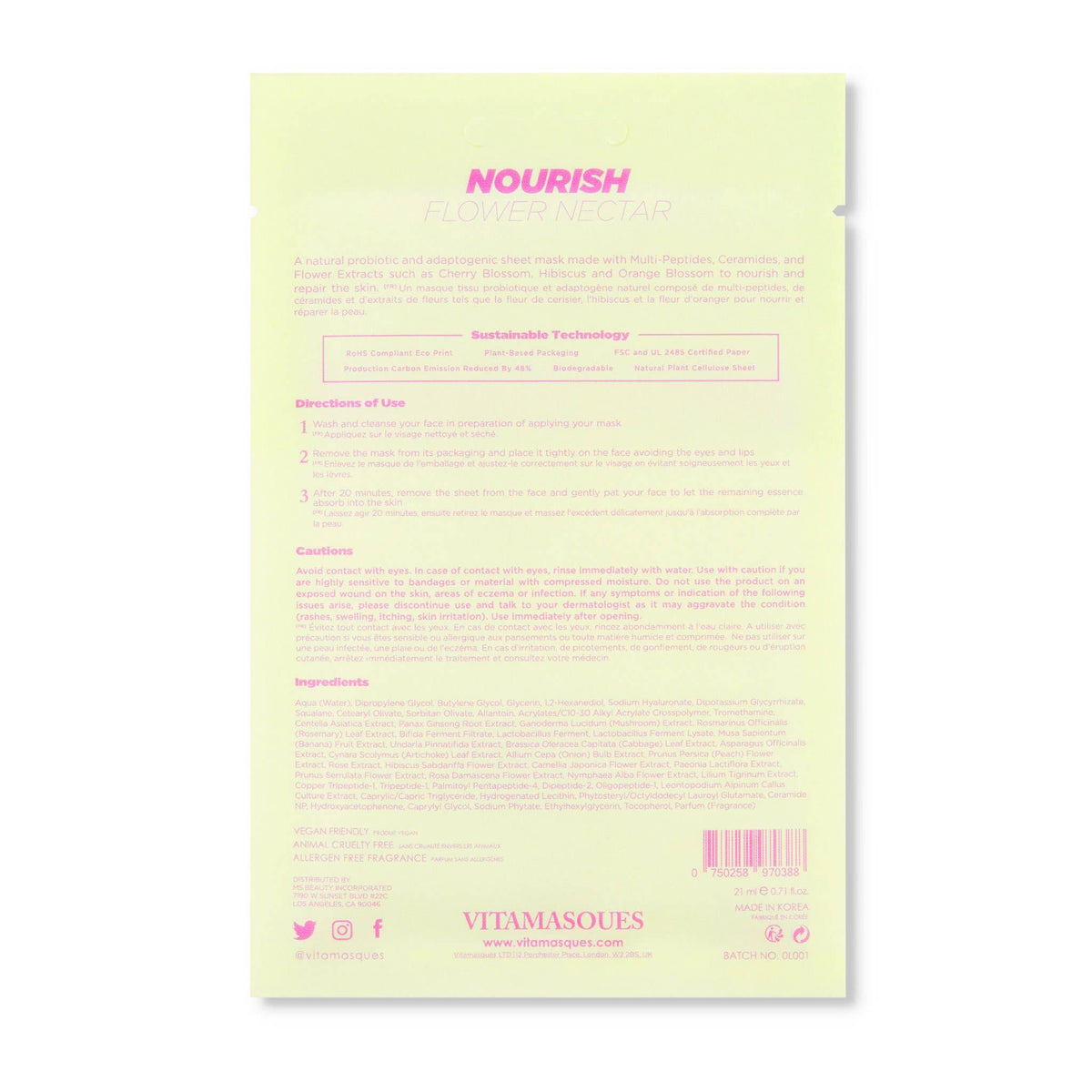 Vitamasques | Nourish Flower Nectar Biodegradable Face Sheet Mask