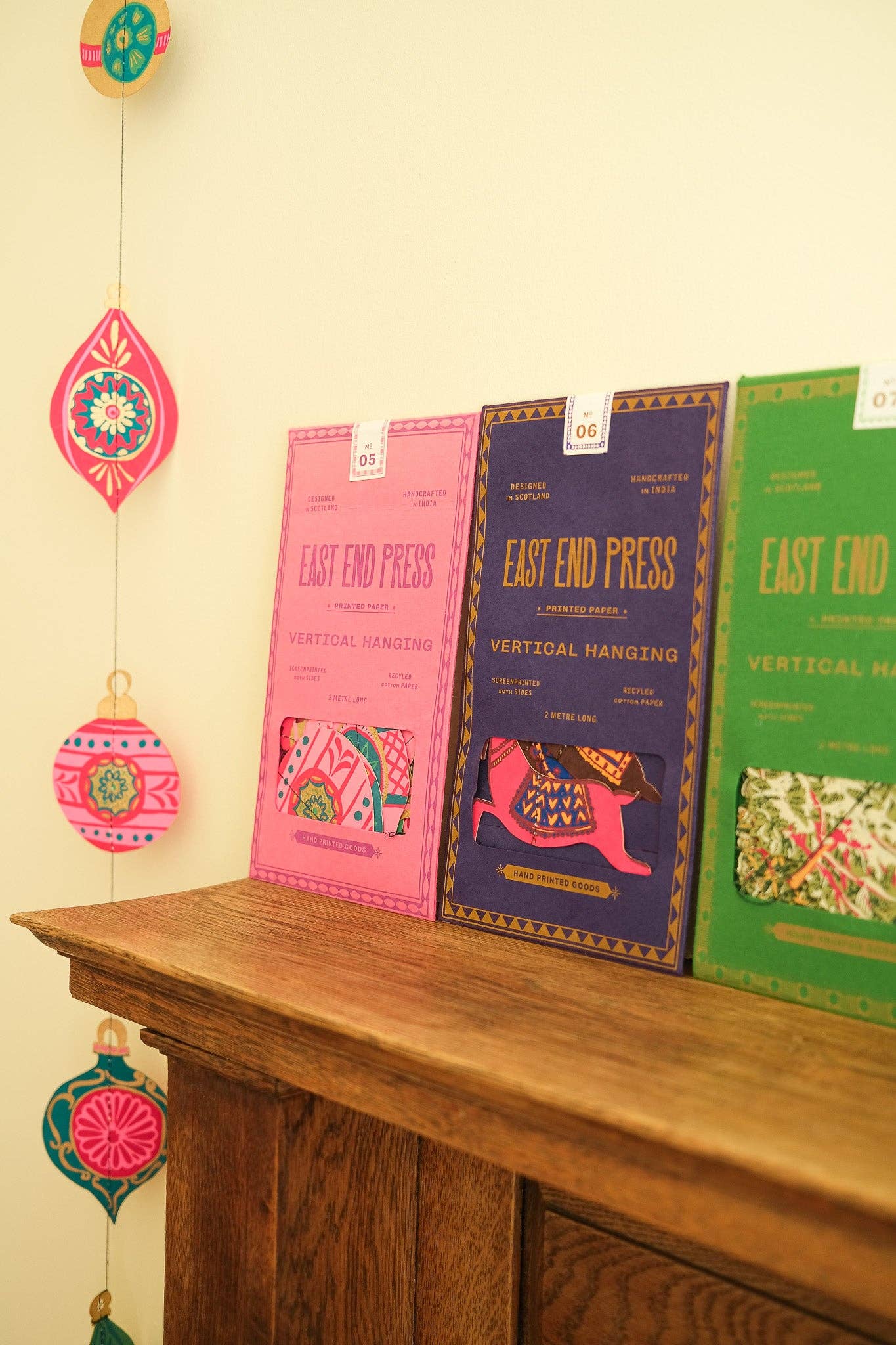 East End Press | Sewn Paper Vertical Wall Hanging | Baubles