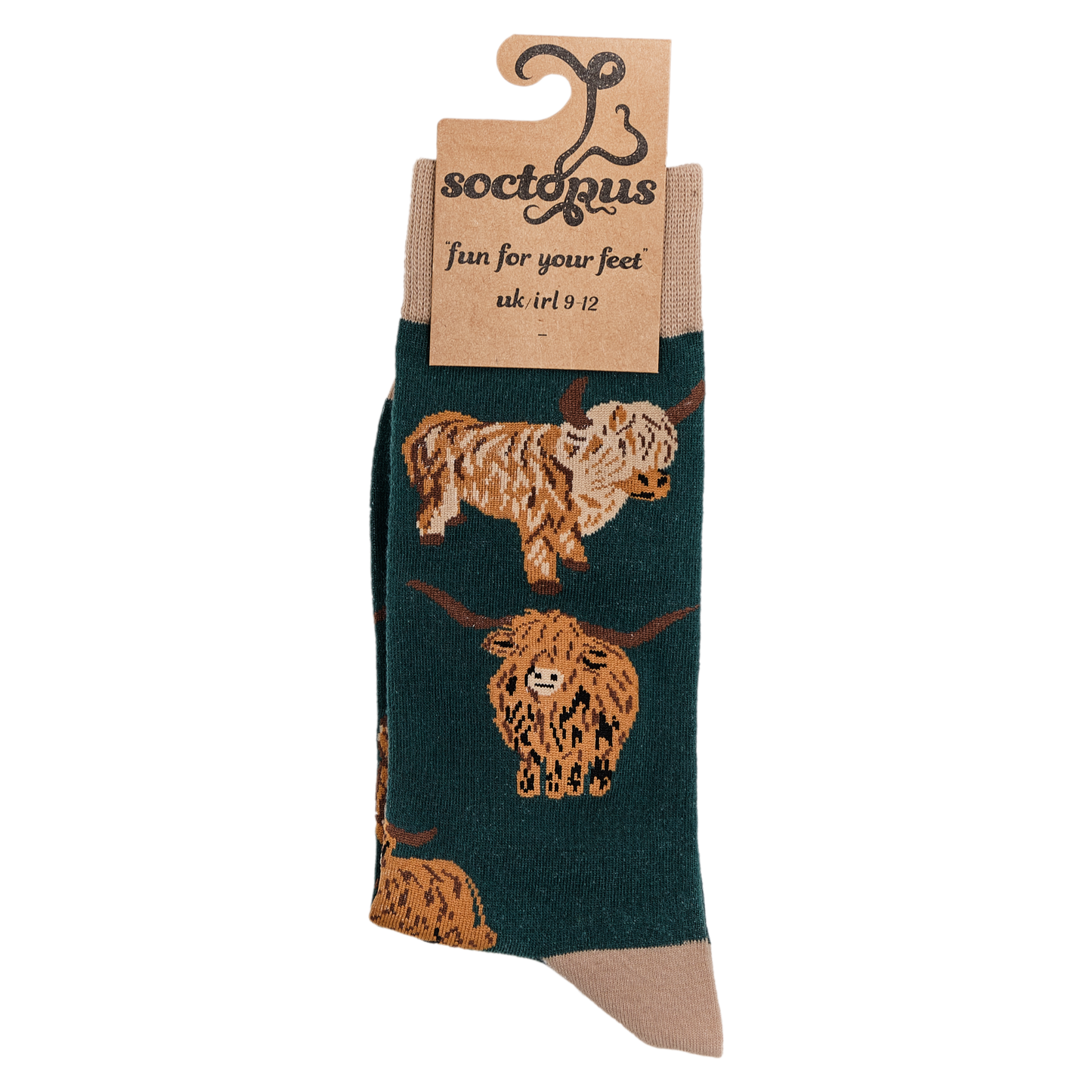 Socktopus | Highland Cow Dark Green | L UK 9-12