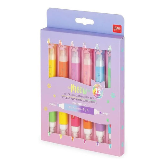 Legami | Kitty Dual Chisel Tip Highlighters | Set of 6