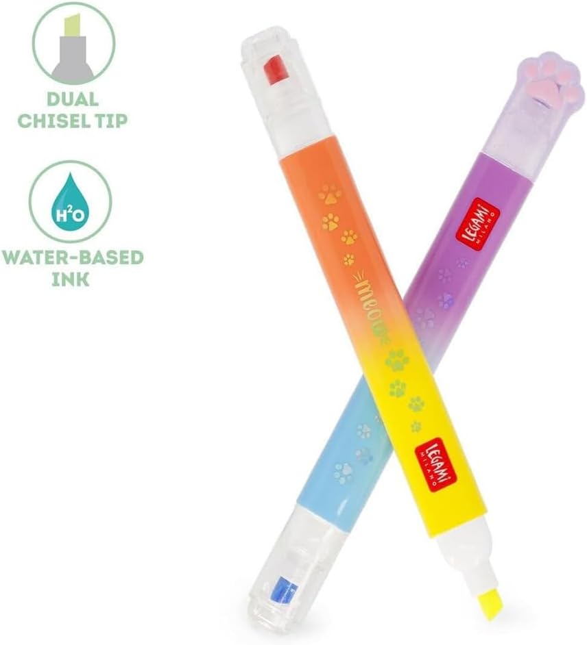 Legami | Kitty Dual Chisel Tip Highlighters | Set of 6