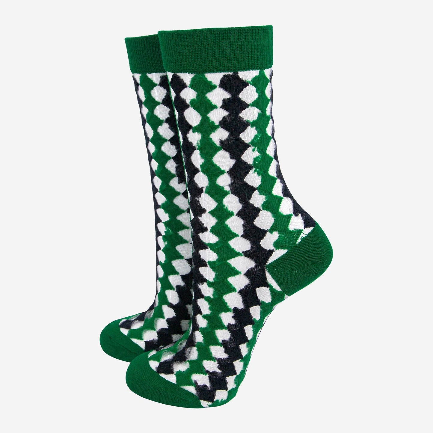 Sock Talk | Women's Sheer Ankle Socks | Green/Black, Diamond | UK 3-7