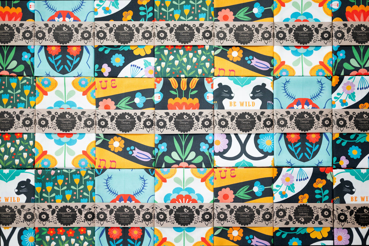 Maggie Magoo | Tea Towel | Black Moths & Flowers