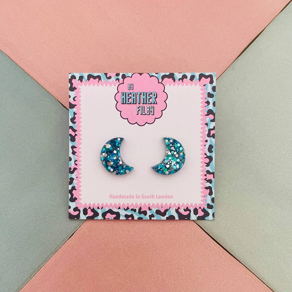 By Heather Filby | Glitter Stud Earrings | Moon (Purple)