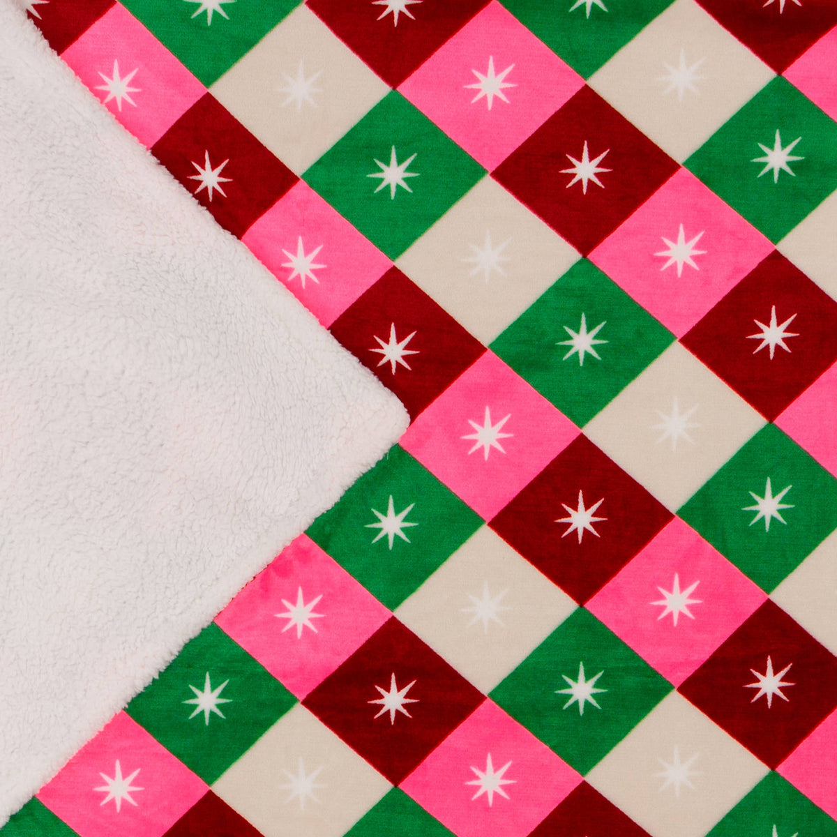 Furn | Star Sherpa Pink & Green Fleece 140 x 180cm