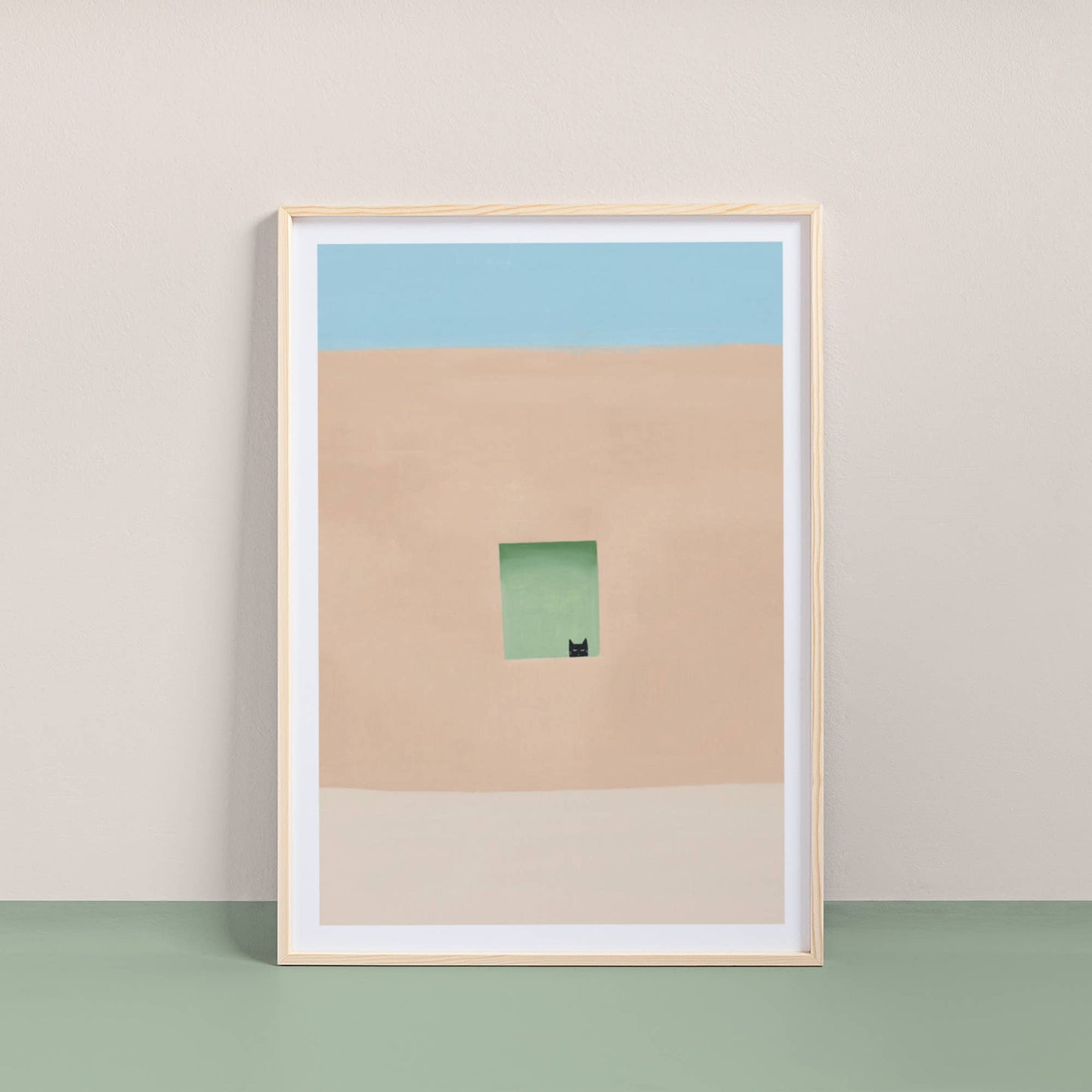 Niaski | A4 Print | Wall with Green Door and Cat