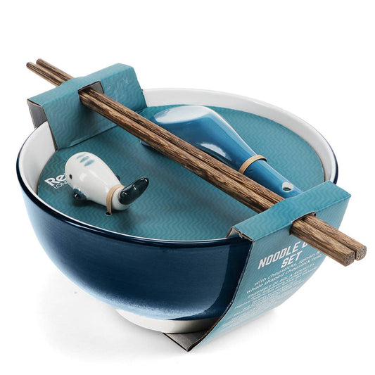 Rex | Ceramic Noodle Bowl Set | Blue whale