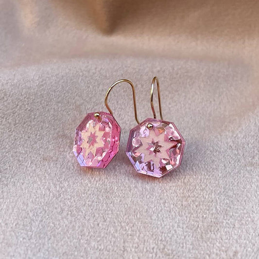 Rosa Pietsch | Mini Star Geo Drop Earrings | Pink Glitter