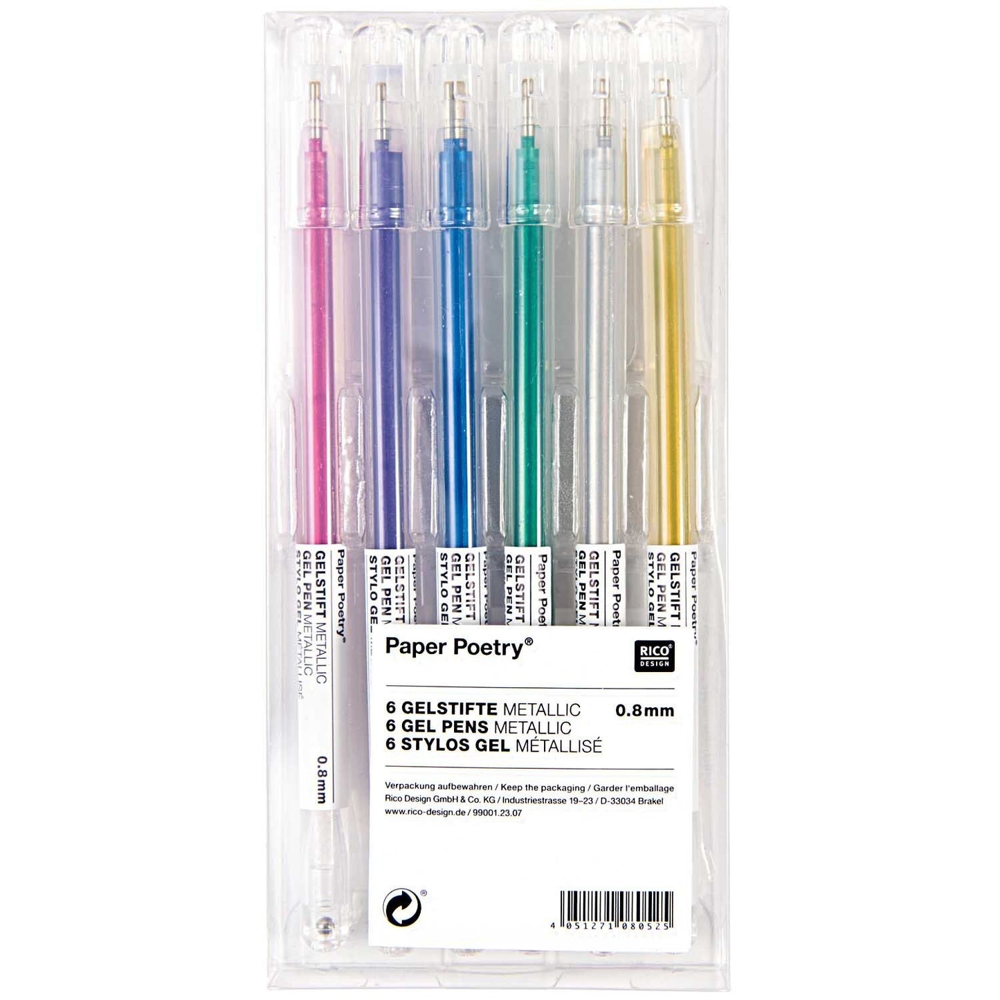 Rico | Paper Poetry Gel Pens | Multicoloured Set of 6 | Metallic