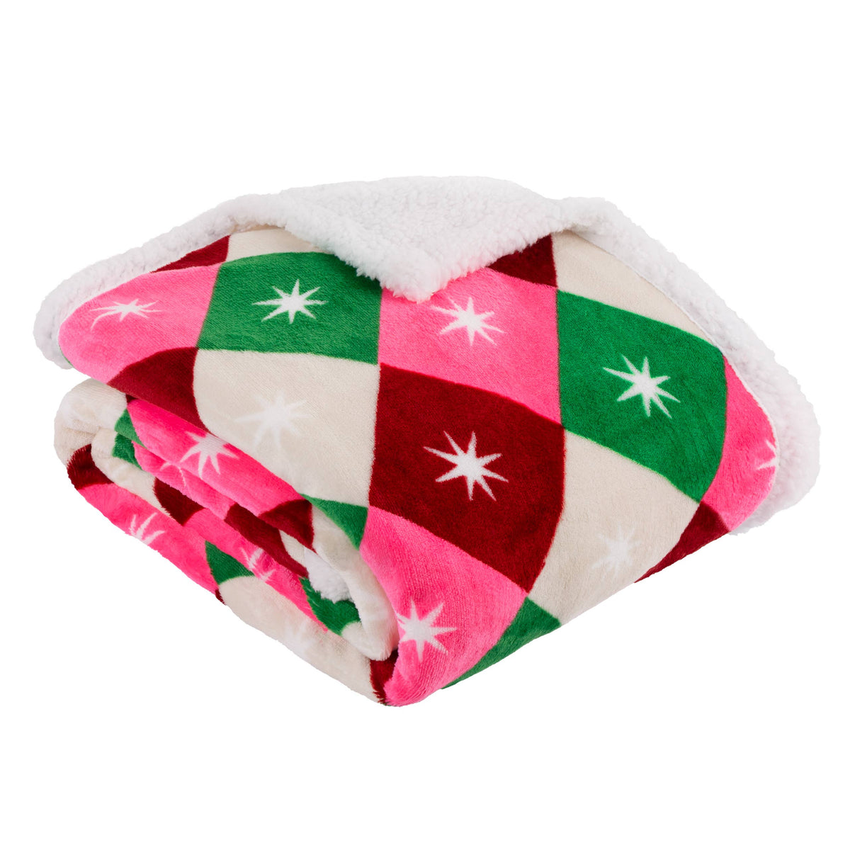 Furn | Star Sherpa Pink & Green Fleece 140 x 180cm