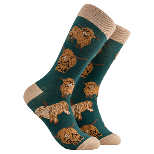 Socktopus | Highland Cow Dark Green | L UK 9-12