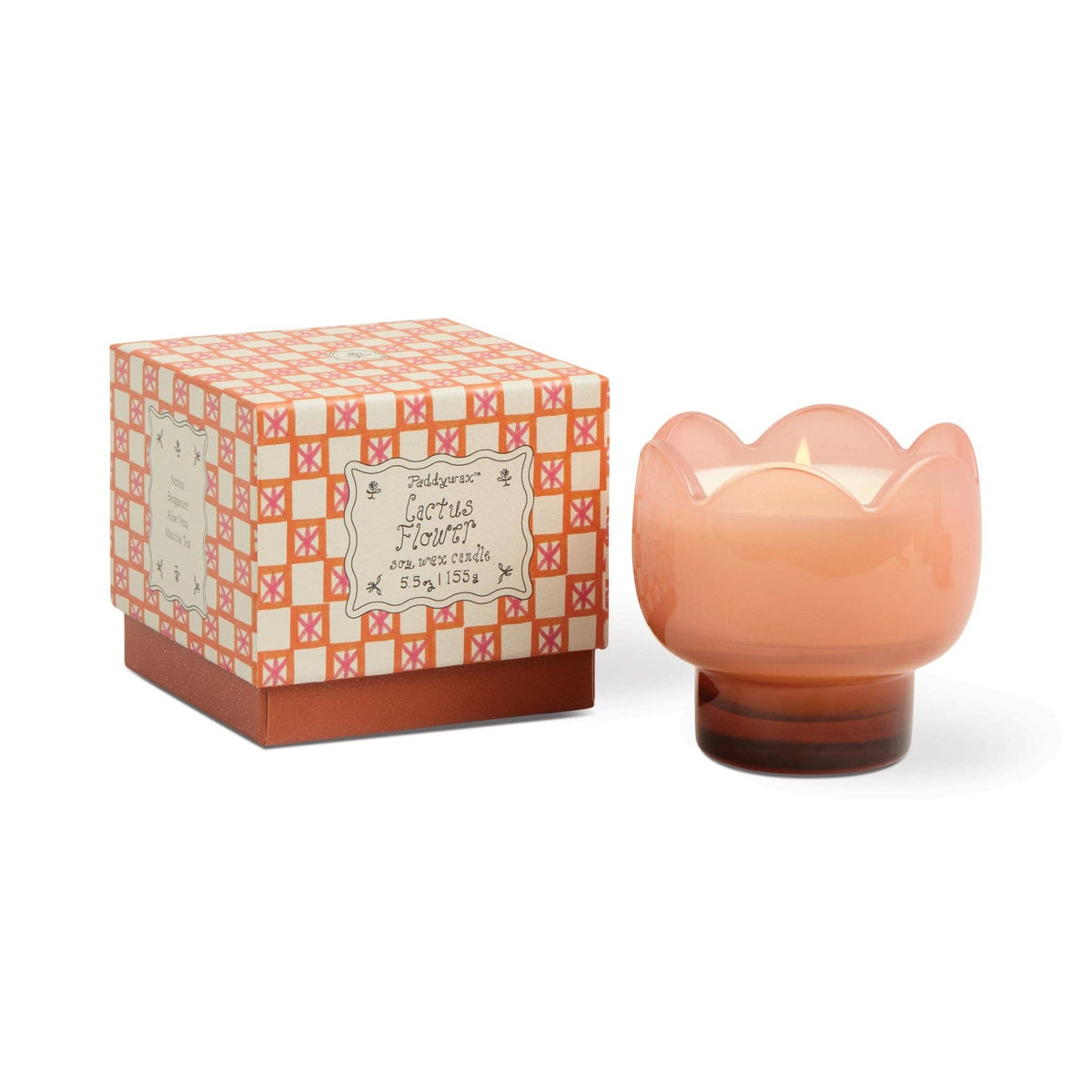 Paddywax | Tulip Pink & Orange Glass Candle | Cactus Flower