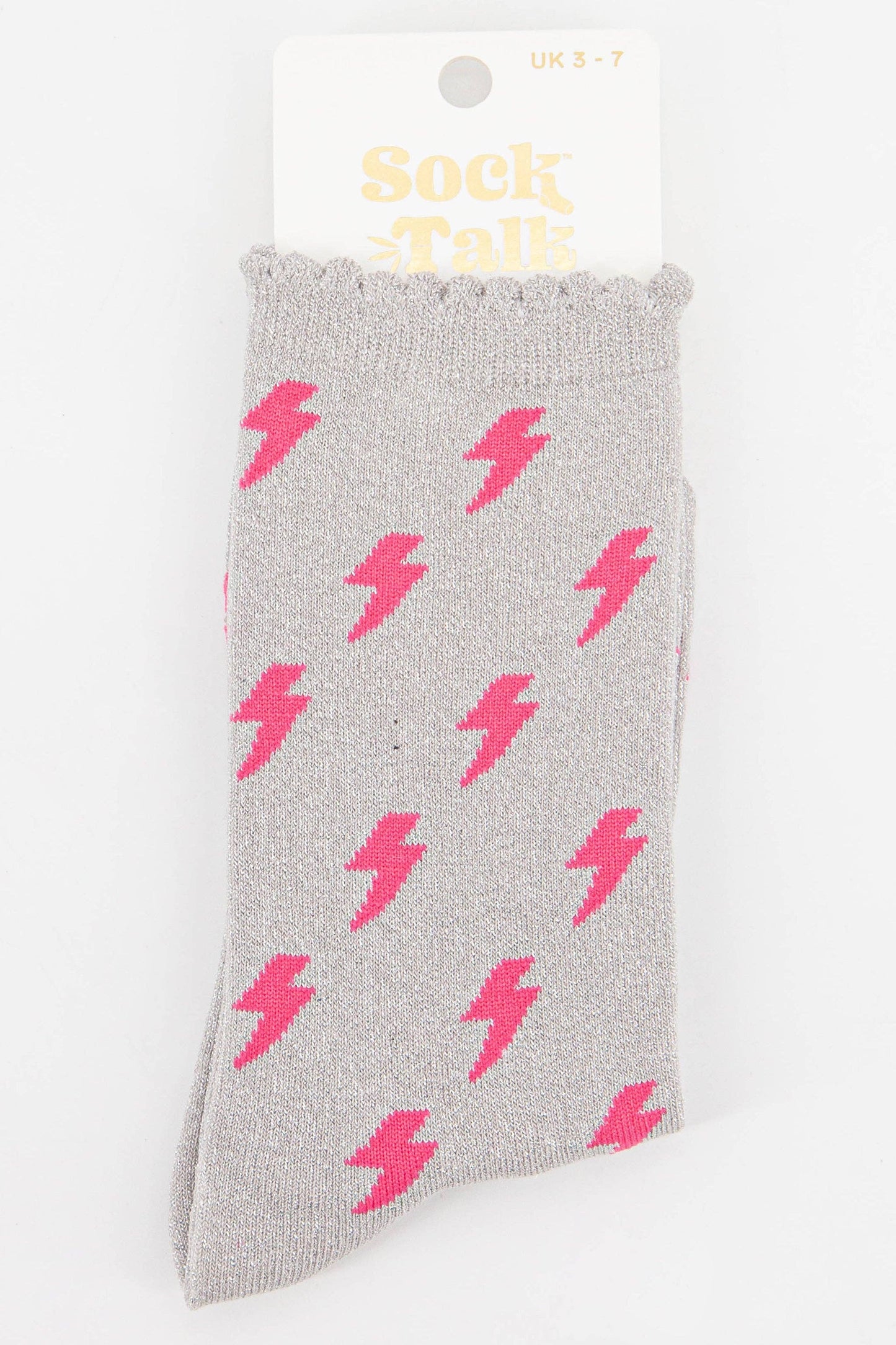 Sock Talk | Women's Glitter Socks | Lightning Bolt Grey | UK 3-7