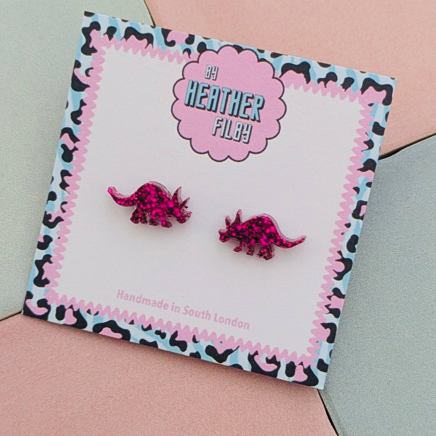 By Heather Filby | Glitter Stud Earrings | Triceratops