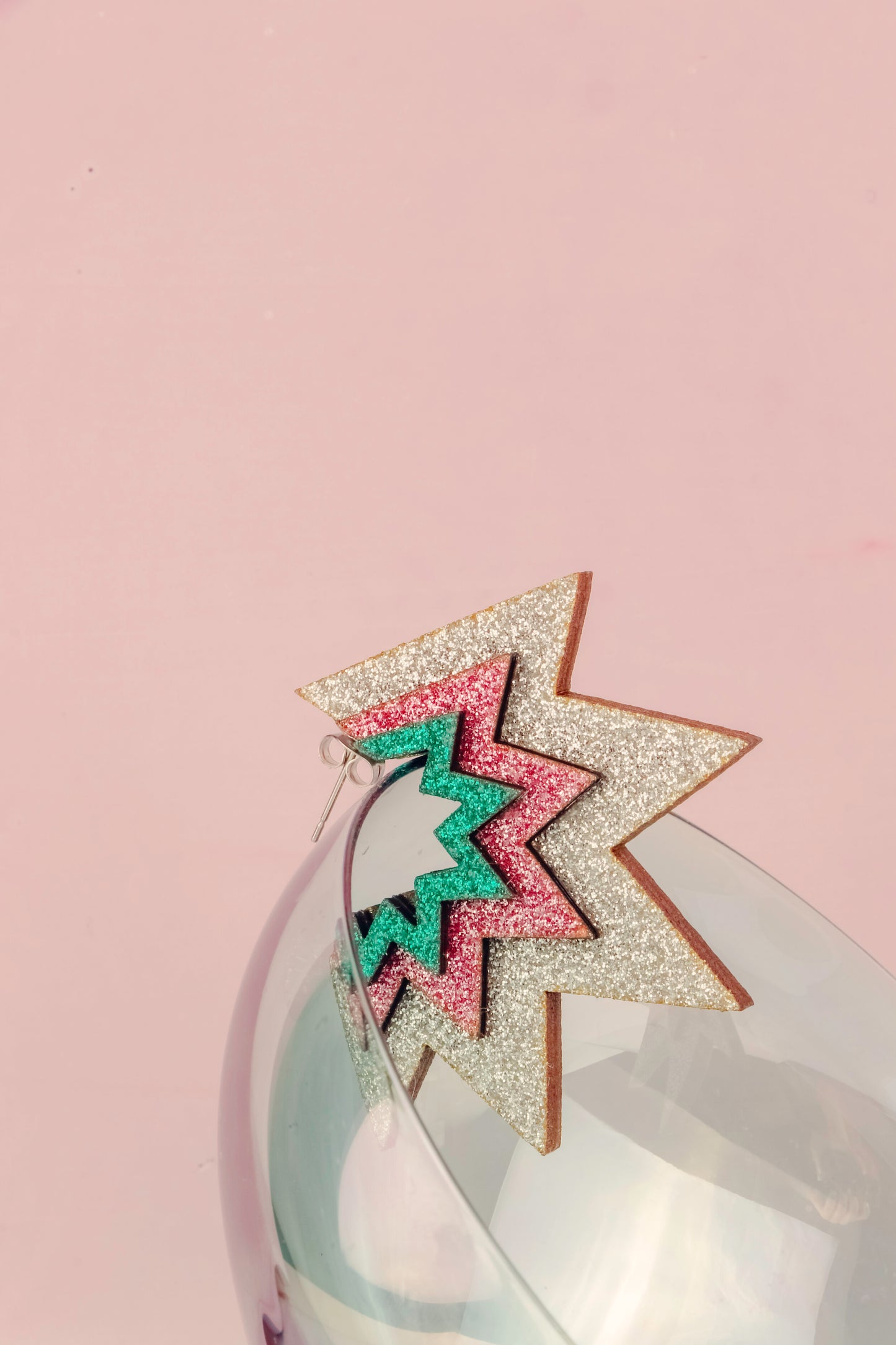 Kam Creates | Bang Bang Hoop Earrings (Silver, Emerald & Baby Pink)